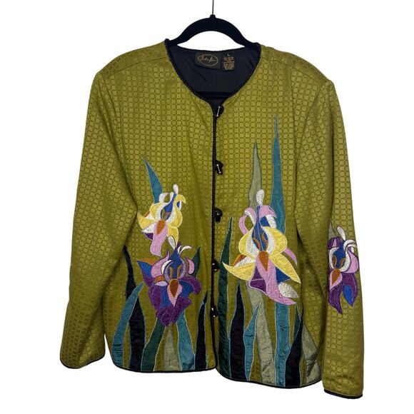 Vintage Julia Kim Green Embroidered Iris Jacket Size Large - Picture 1 of 7
